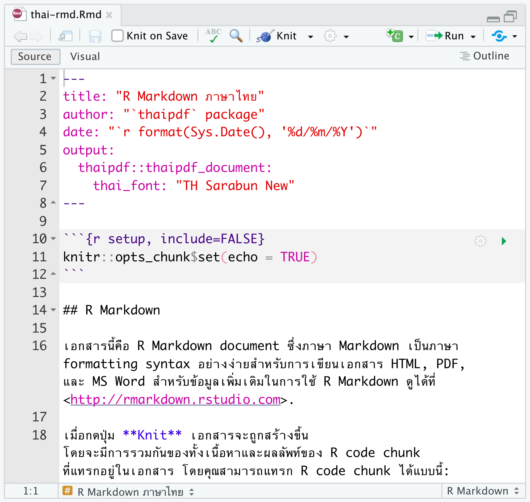 thaipdf R Markdown in RStudio